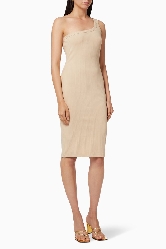 

Ribbed One Shoulder Dress in Cotton, Neutral