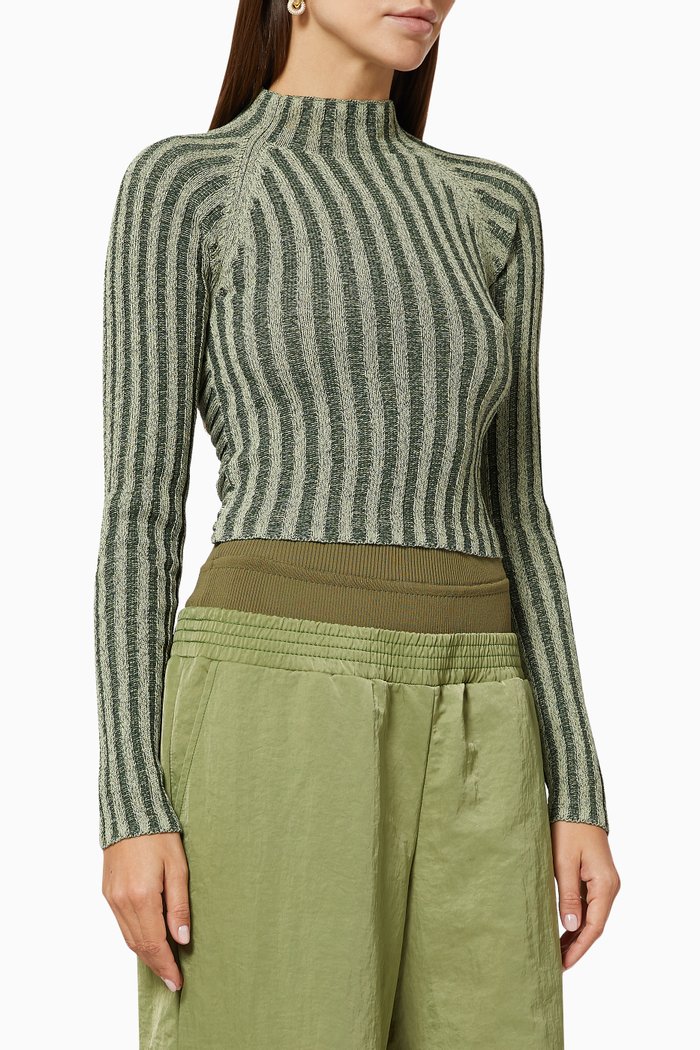

Natural Stripe Ribbed Twist Crop Top, Grey