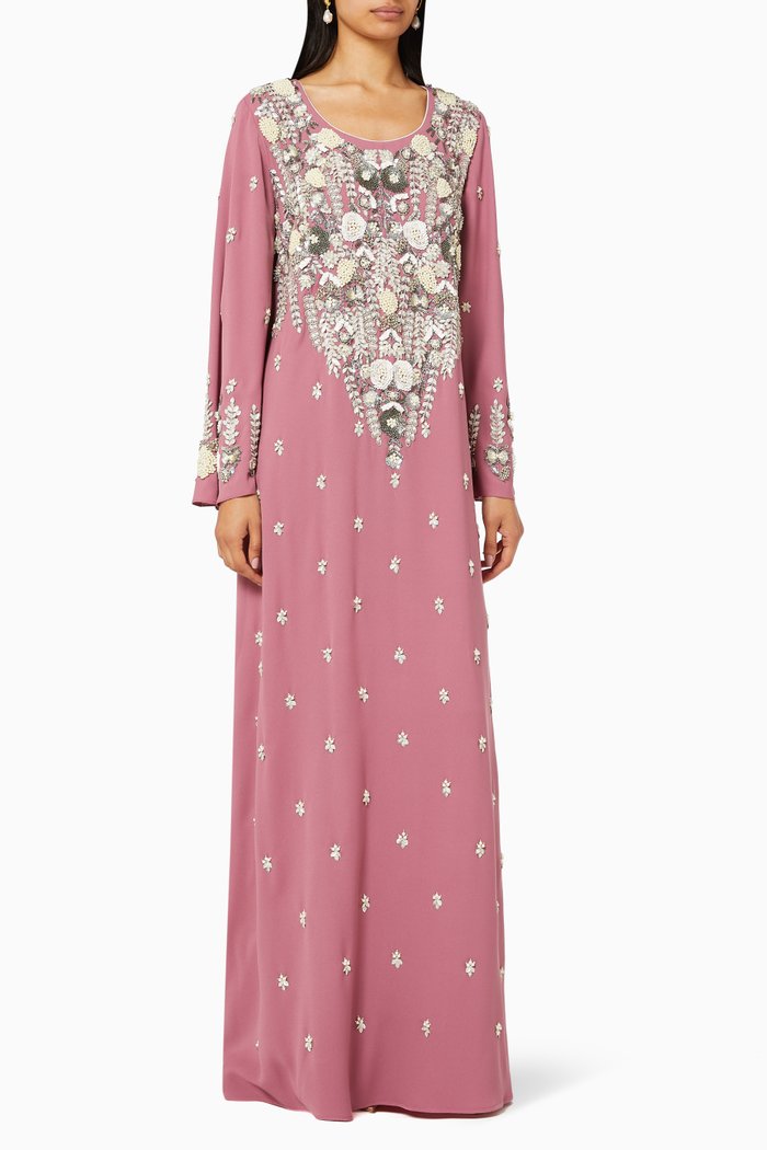 

Embroidered Crepe Jalabiya, Pink