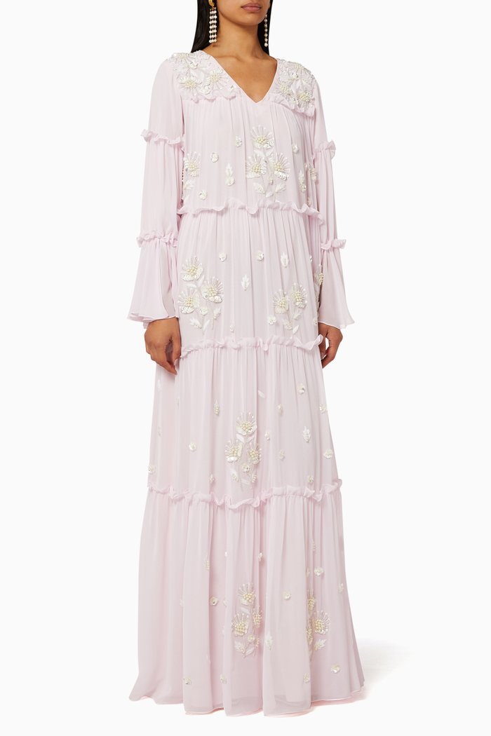 

Tiered Embroidered Dress, Pink