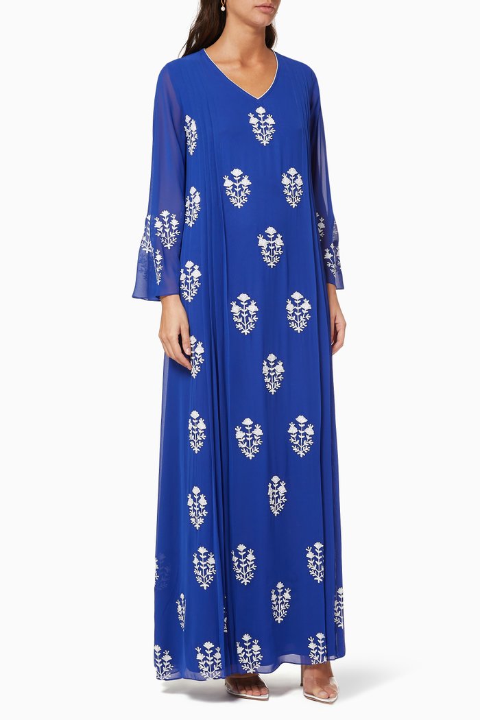 

Jalabiya with Floral Embroidery, Blue