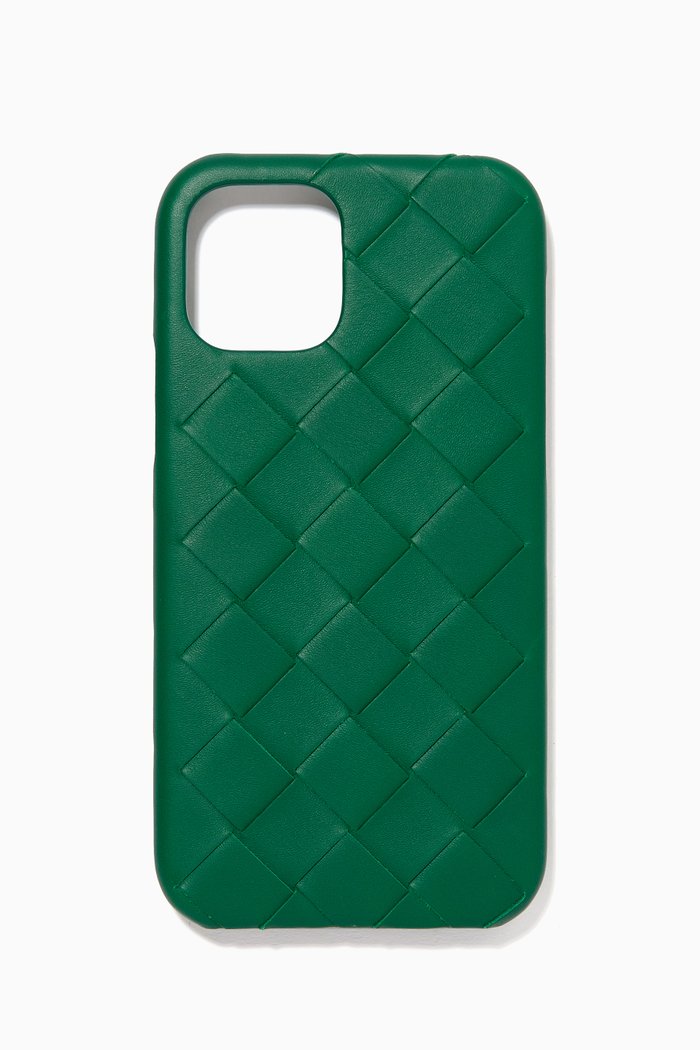 

iPhone 12 Pro Case in Intrecciato Calfskin, Green