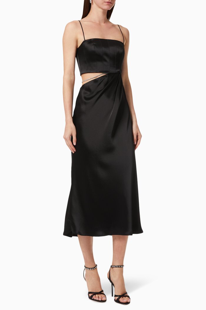 

Carla Embellished Midi Dress in Satin, Black