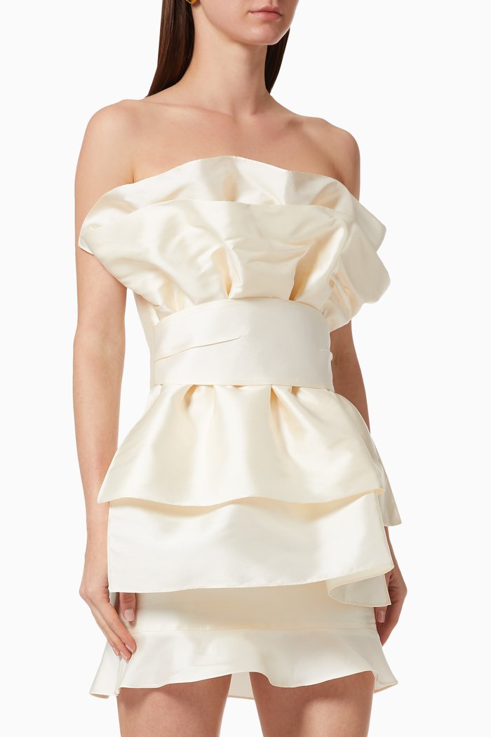 

Petal Strapless Dress in Satin, Neutral