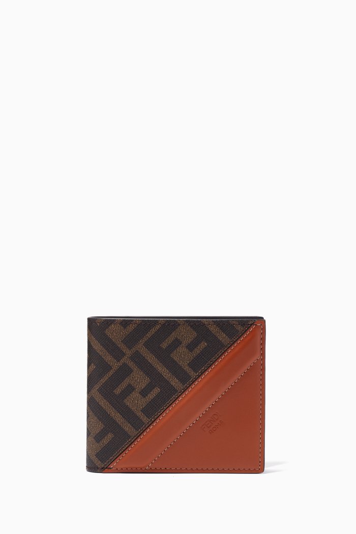 

Bi-fold Wallet in Leather & FF Canvas, Brown