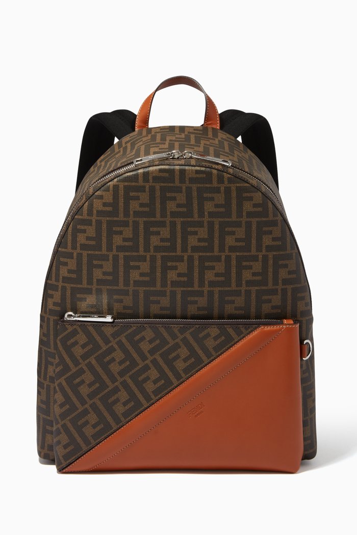 

Backpack in FF Fabric and Leather, Brown