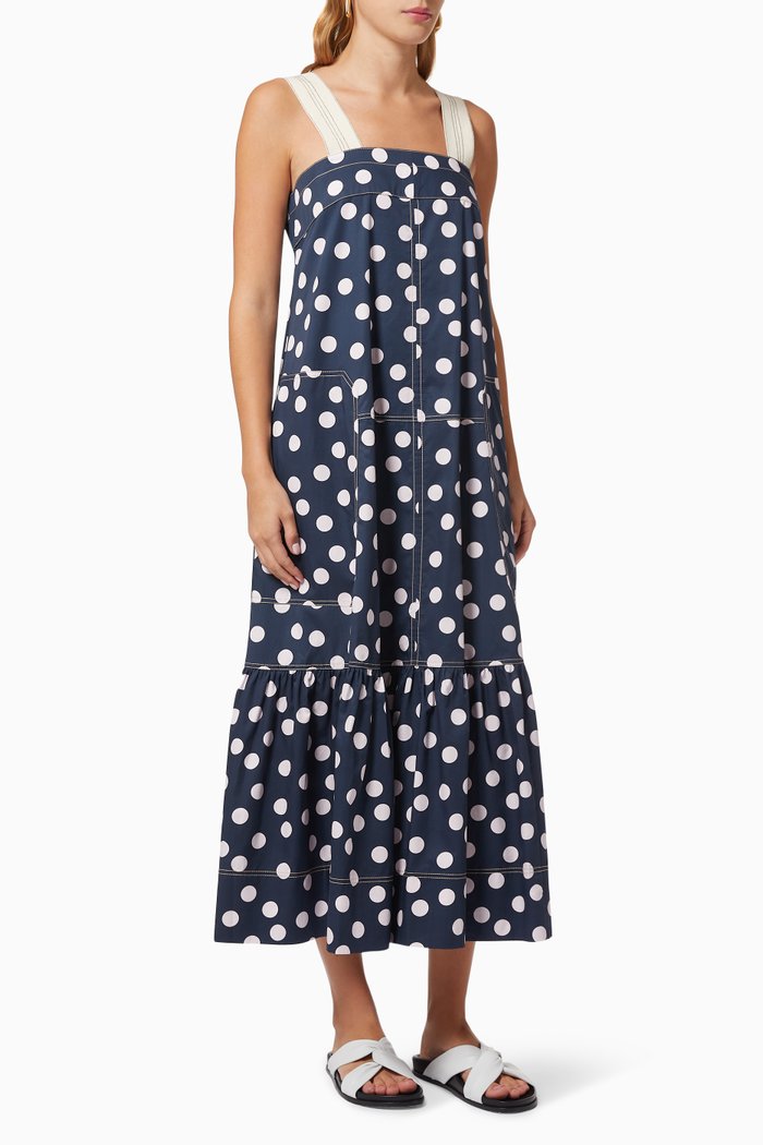 

Bea Apron Dress in Spot Cotton Poplin, Blue