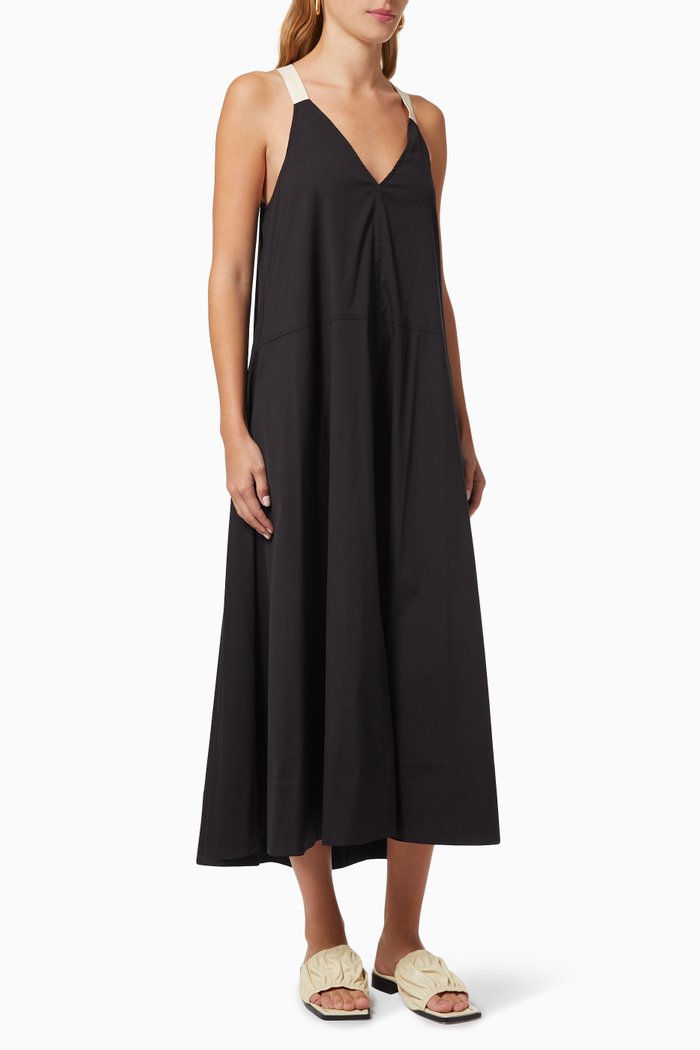 Victoria Apron Dress in Stretch Cotton, Black