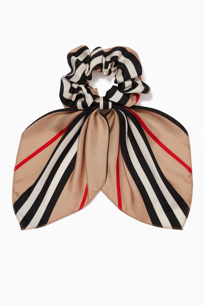 

Hair Tie in Icon Stripe Silk Twill, Neutral