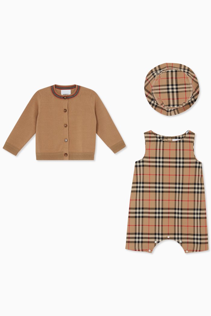 

Three-piece Baby Gift Set in Vintage Check & Knit Cotton, Neutral
