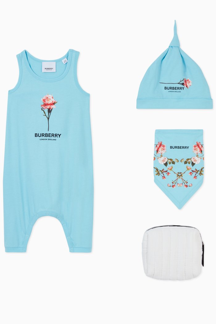 Three-piece Baby Gift Set with English Rose Print in Cotton, Blue