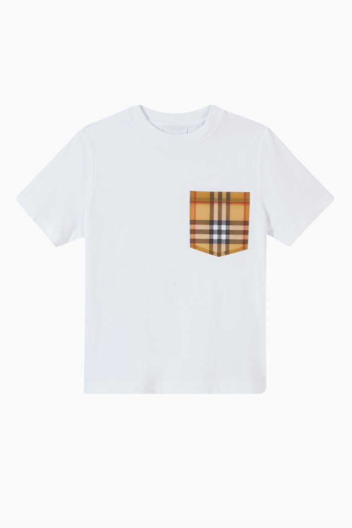 

T-shirt with Vintage Check Pocket in Cotton, White