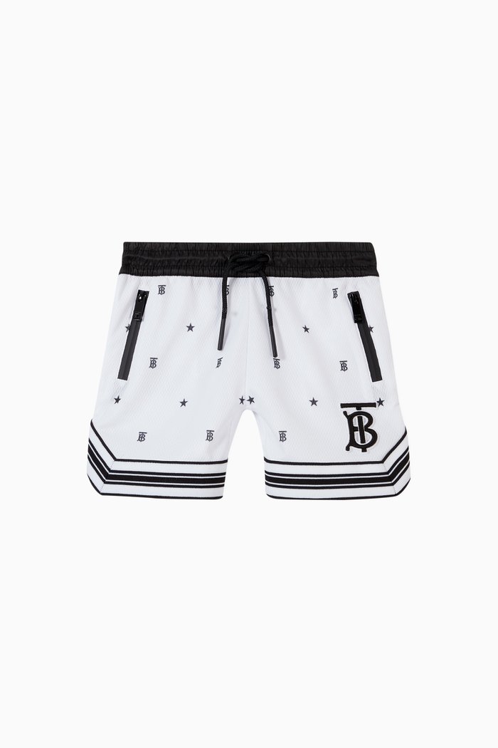 

Star & Monogram Motif Jersey Mesh Shorts, White