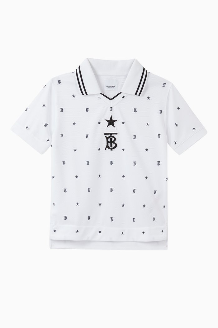 

Star & Monogram Motif Jersey Mesh Polo Shirt, White