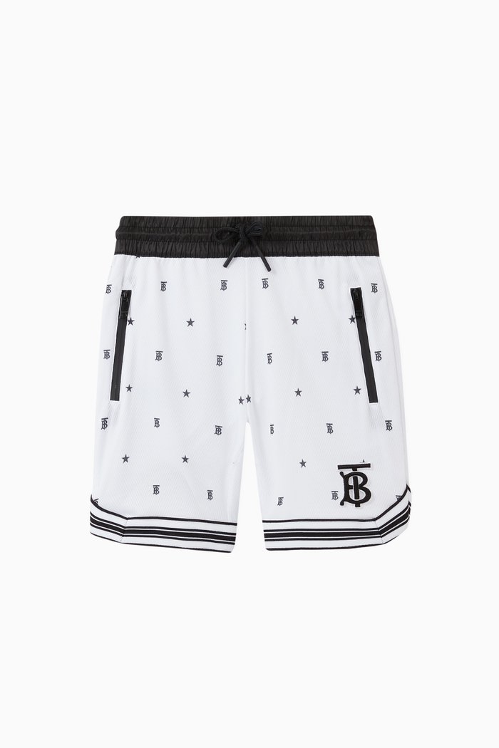 Star & Monogram Motif Jersey Mesh Shorts, White