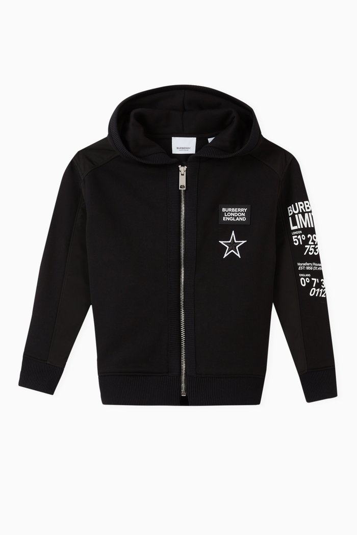 

Hooded Top with Montage Print in Cotton, Black