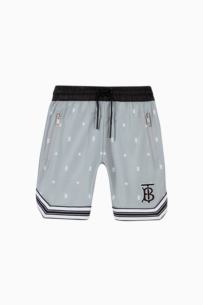 

Star & Monogram Motif Jersey Mesh Shorts, Grey