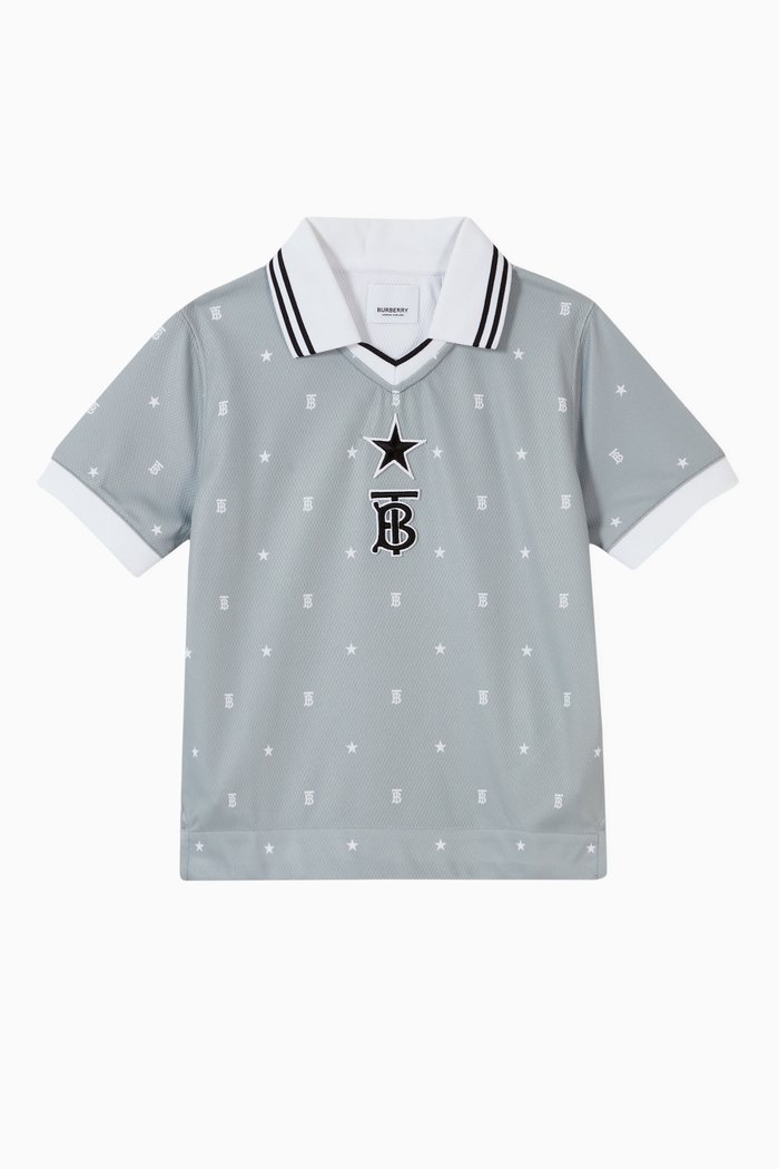 

Star & Monogram Motif Jersey Mesh Polo Shirt, Grey