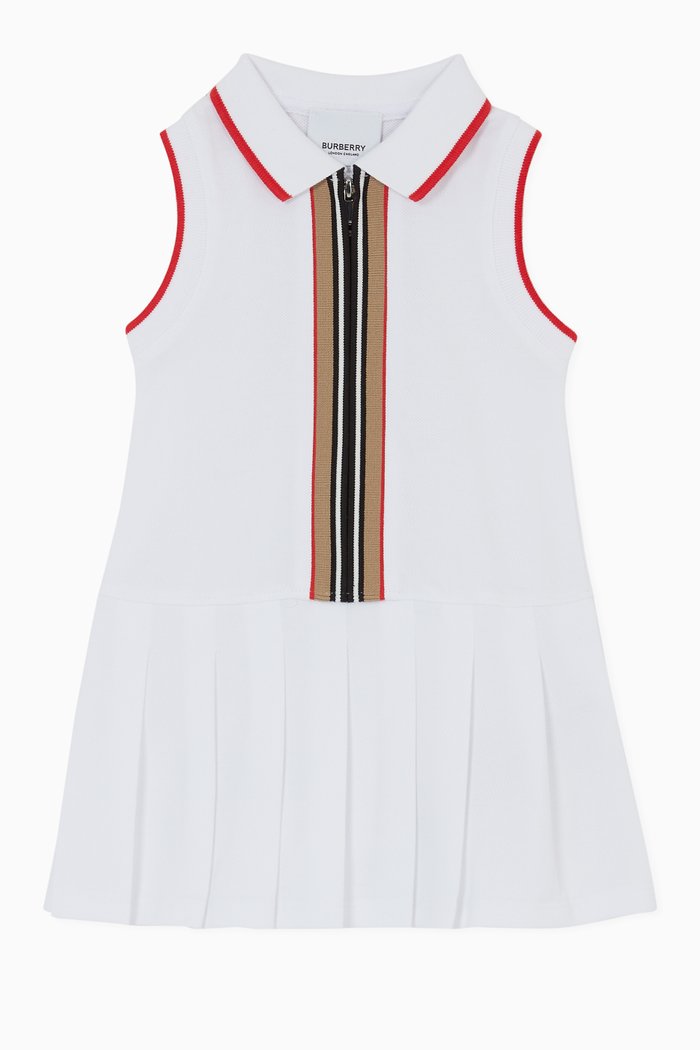 

Icon Stripe Detail Polo Dress in Cotton Piqué, White
