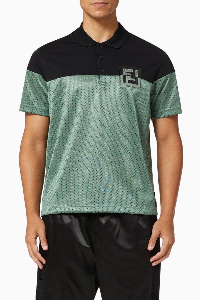 

FF Patch Polo T-shirt in Mesh Jersey, Green
