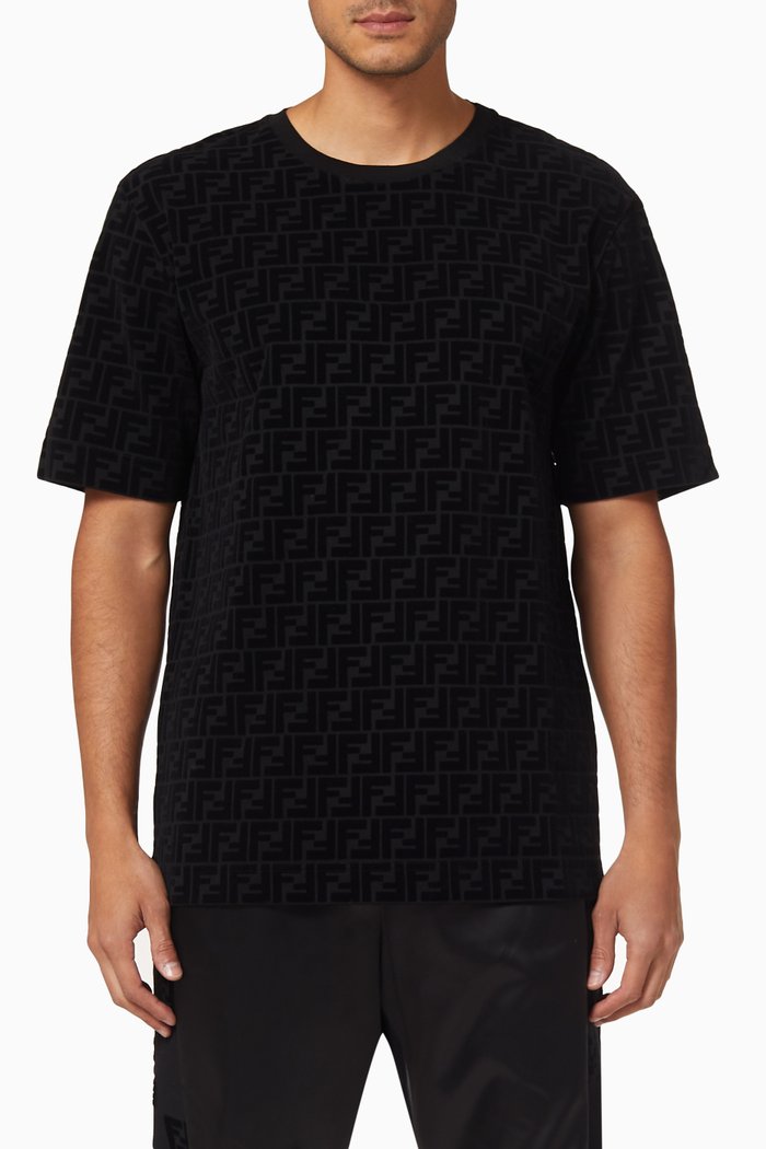

Flocked FF T-shirt in Cotton Piqué, Black
