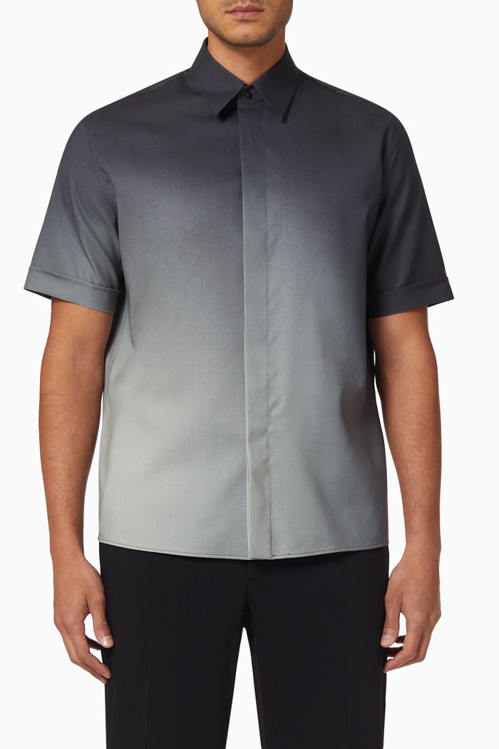 

Graduated Print Shirt in Wool, Black