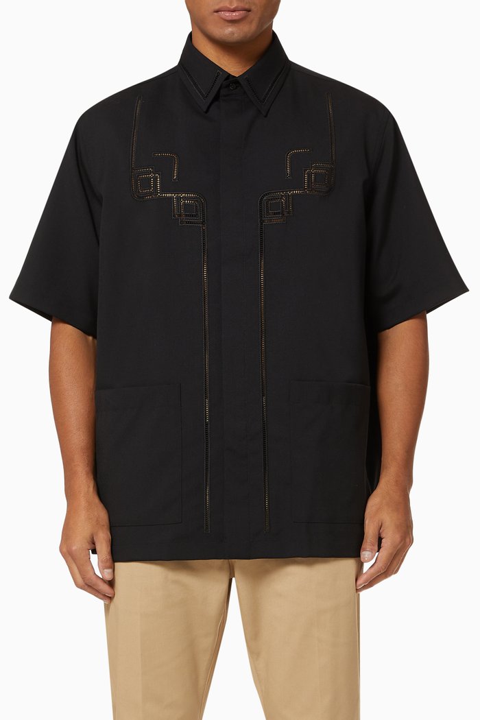 

Oversized Shirt in Fleece Wool, Black