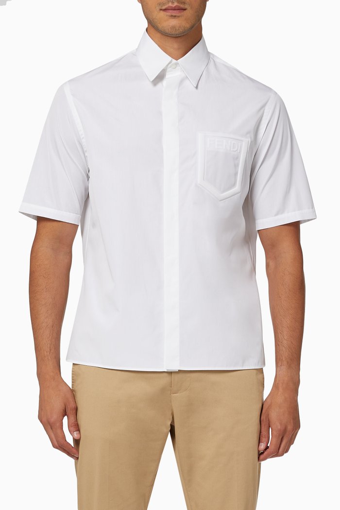 

FF Embossed Bowling Shirt in Cotton, White