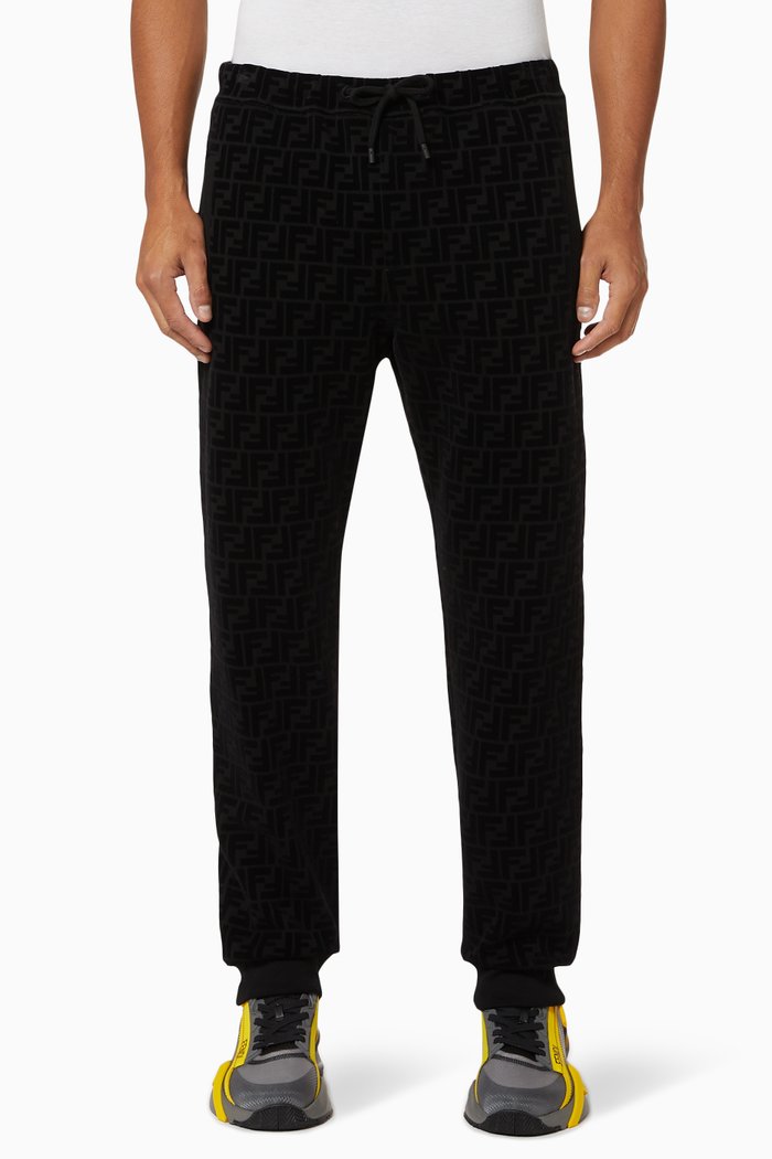 

FF Print Jogging Pants in Cotton Piqué, Black
