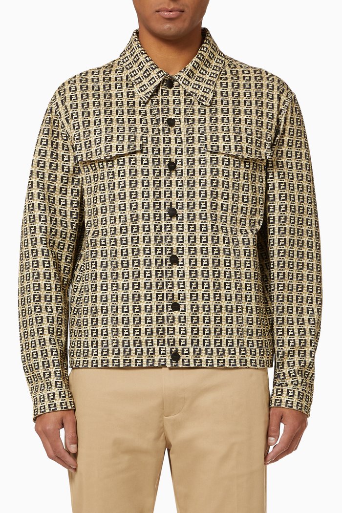 

FF Motif Jacket in Woven Cotton Gabardine, Neutral