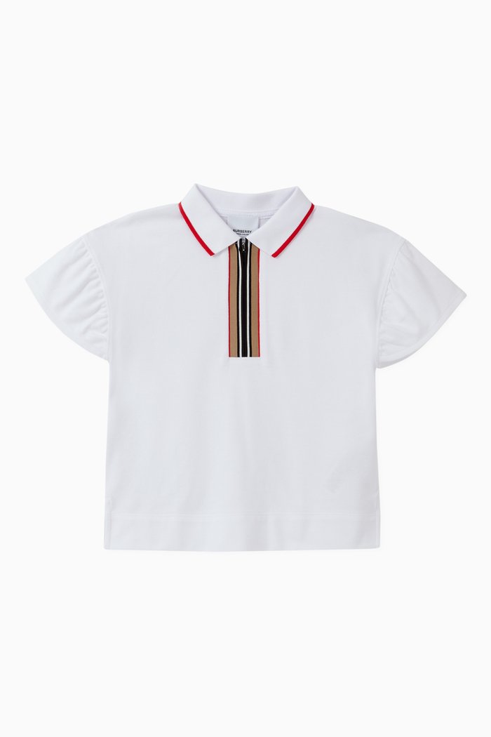

Icon Stripe Cotton Zip Polo Shirt, White