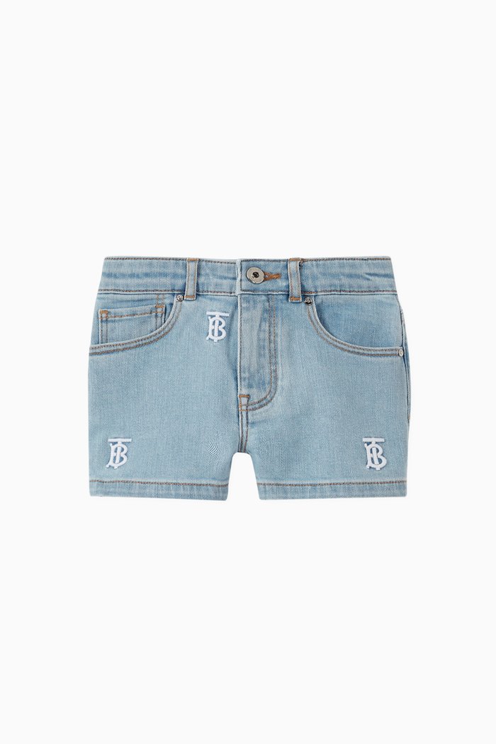 Monogram Motif Stretch Denim Shorts, Blue