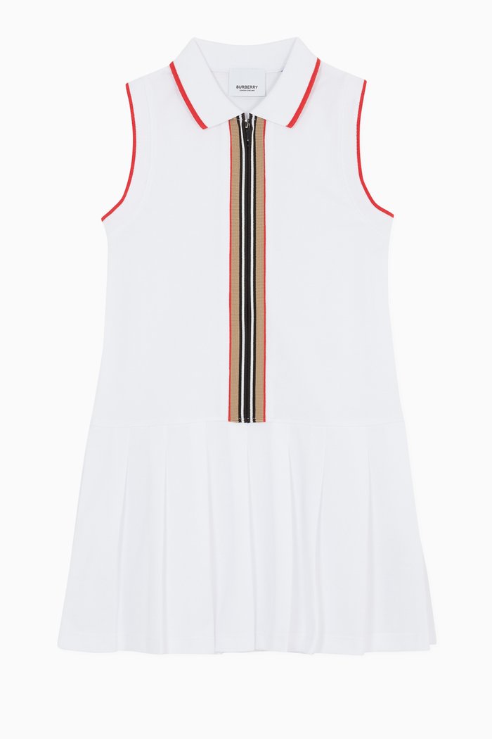 

Icon Stripe Detail Polo Dress in Cotton Piqué, White