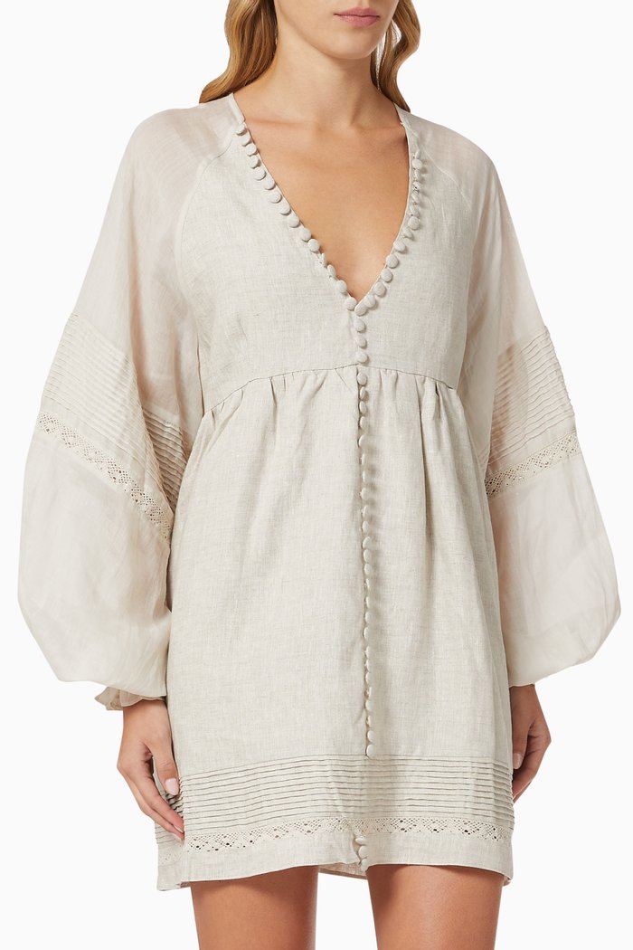 Lilian Smock Dress in Linen Ramie, Neutral