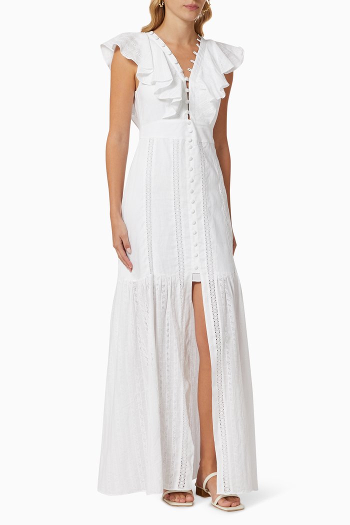 

Maxine Lace Maxi Dress in Linen Cotton, White