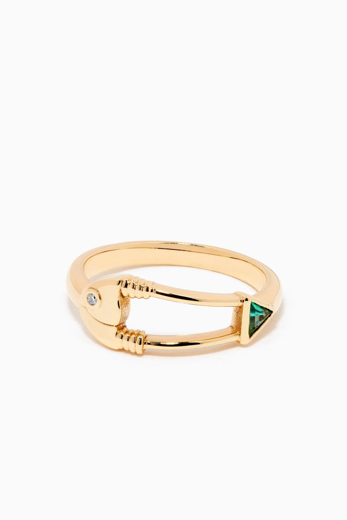

Safety Pin Pinky Ring in 18kt Yellow Gold, Green