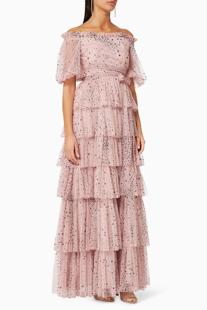 

Shimmer Layered Frill Dress, Pink
