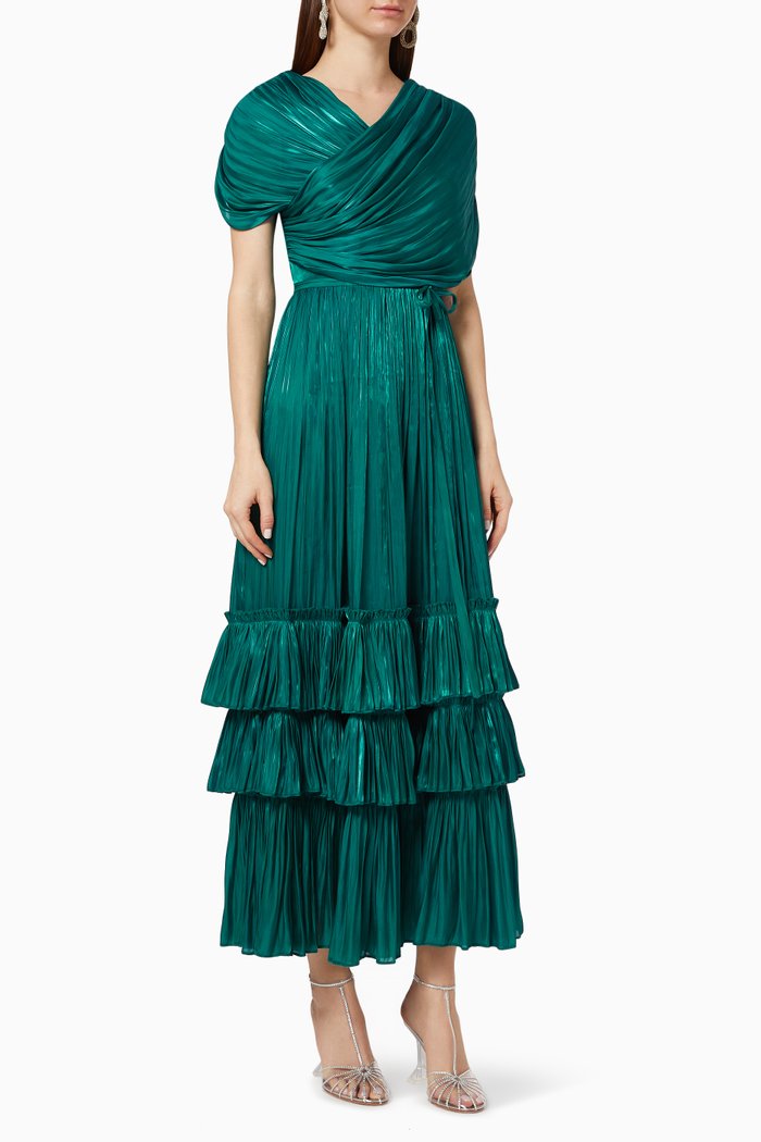 

Ruched Frill Dress, Green