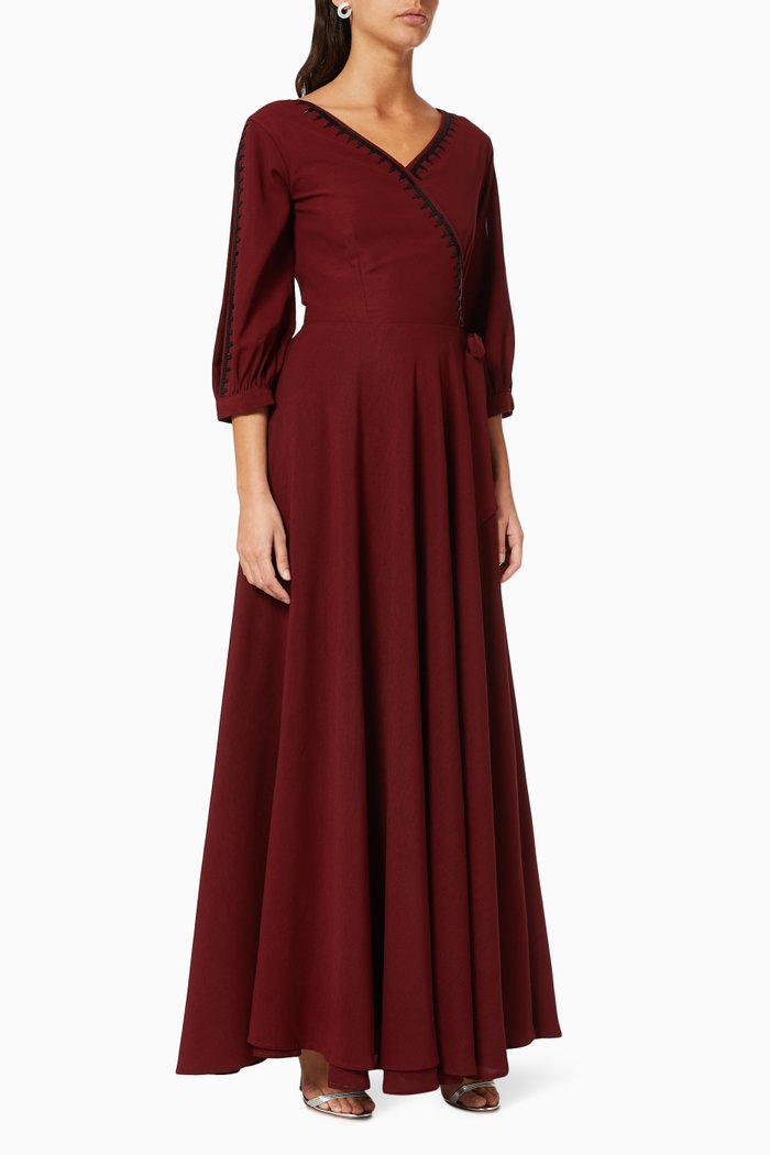 

Wrap Embroidered Dress, Burgundy