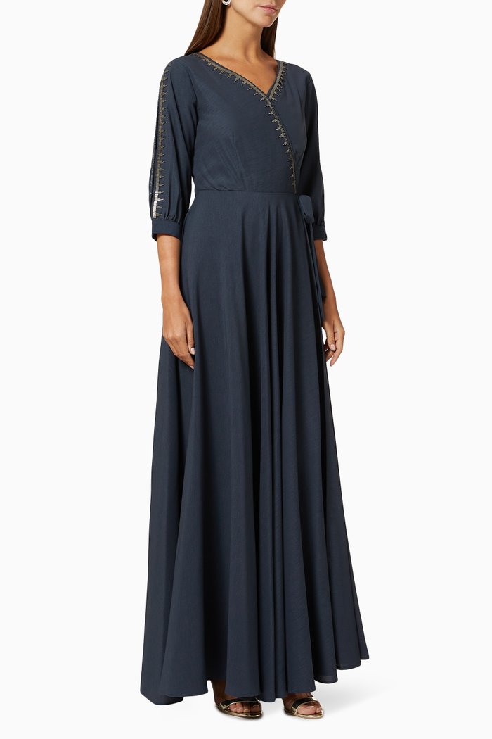 

Wrap Embroidered Dress, Blue