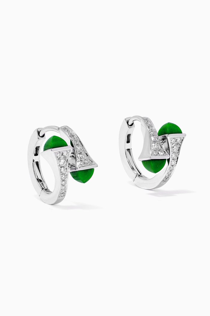 

Cleo Diamond & Green Agate Huggies in 18kt White Gold, Silver