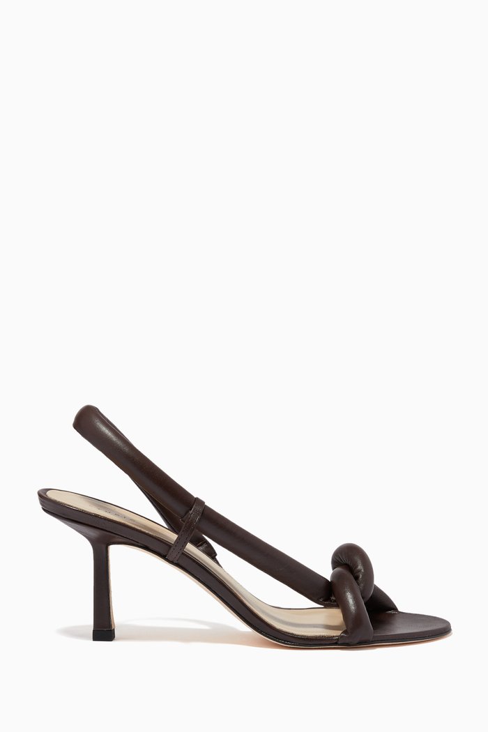 

Tubular Pretzel Heel Sandals in Leather, Brown