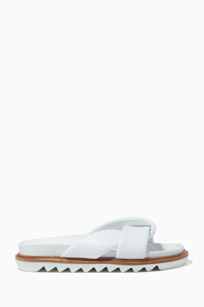 

Padded Band Slide Sandals in Leather, White