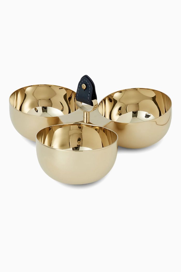 Wyatt Triple Nut Bowl in Stainless Steel, Gold