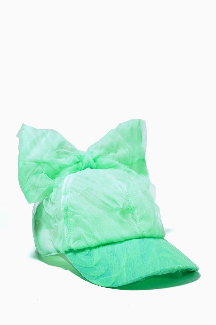Roses Bow Cap in Mesh, Green