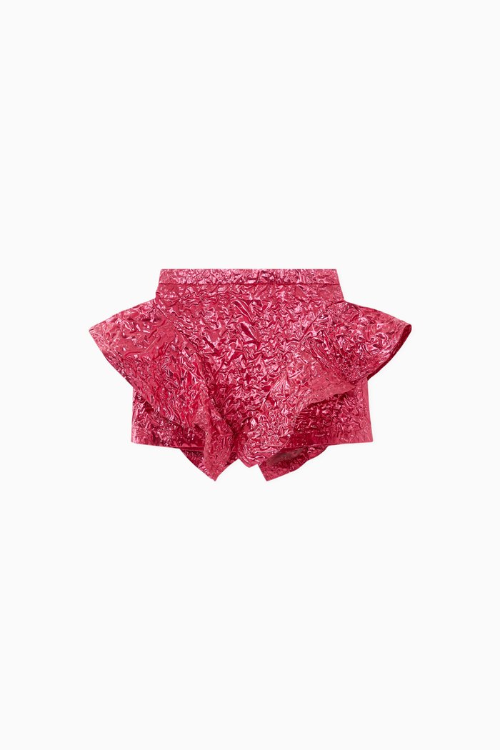 

Ruffled Metallic Crepe Skirt, Pink