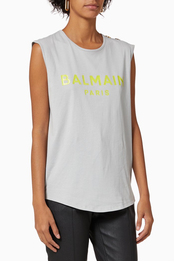 Buttoned Logo Tank Top in Cotton, Grey