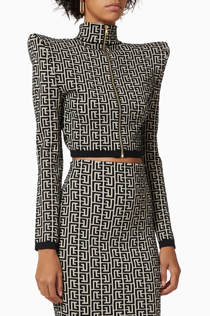 

Cropped Top in Monogram Jacquard, Black