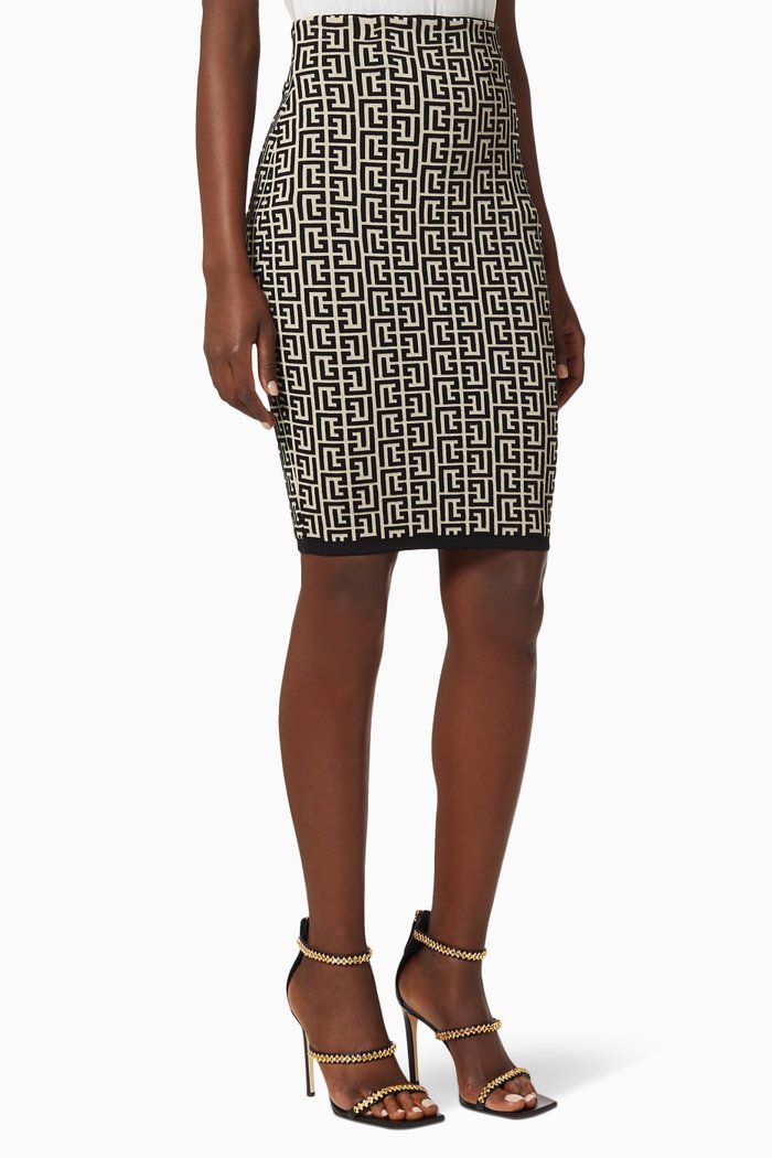 

Balmain Monogram Jacquard Knit Skirt, Black