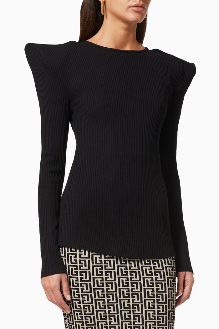 

Structured Shoulder Top in Cotton, Black